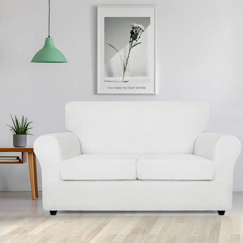 ZNSAYOTX Luxury Velvet Sofa Cover 3 Piece (57"-70") Stretch Loveseat Covers for 2 Cushion Couch Thick Soft Couch Slipcover with Non Slip Strap, Dog Pet Friendly Nice Furniture Protector (White) - Image 2